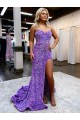 A-Line Sweetheart Velvet Sequins Court Train Lavender Velvet Sequin Prom Dress Canada