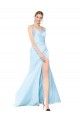 Mermaid V-Neck Stretch Satin Long Light Sky Blue Prom Dress Canada