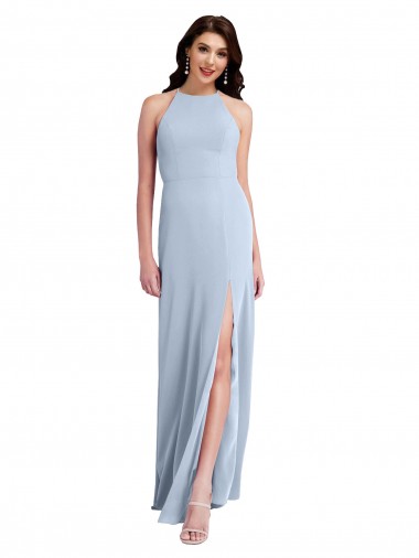 Sheath Halter Neck Stretch Crepe Long Light Sky Blue Prom Dress Canada