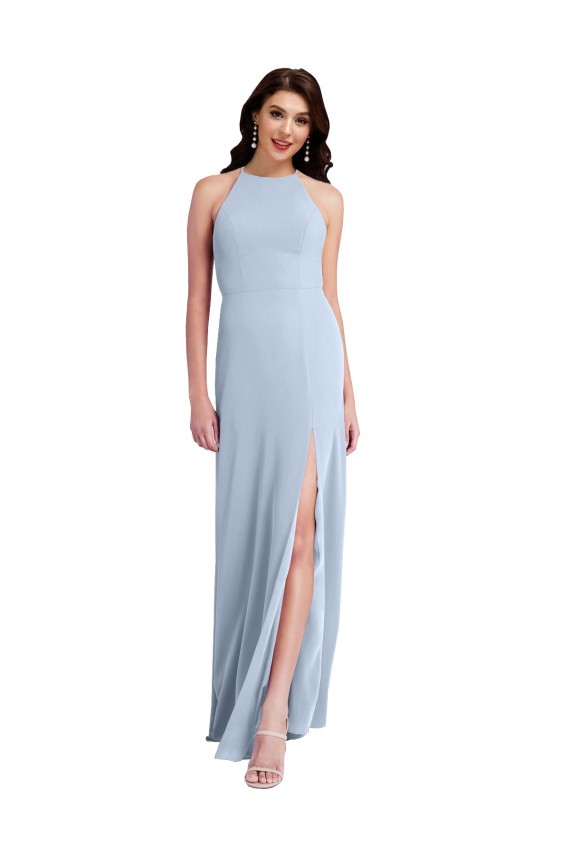 Sheath Halter Neck Stretch Crepe Long Light Sky Blue Prom Dress Canada