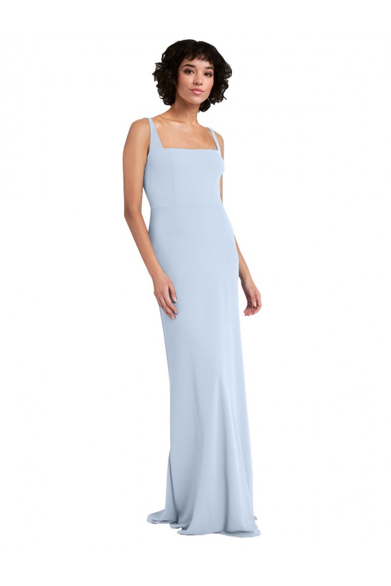 Sheath Square Neck Stretch Crepe Long Light Sky Blue Prom Dress Canada