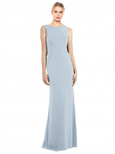 Trumpet Bateau Neck Stretch Crepe Long Light Sky Blue Sleeveless Prom Dress Canada