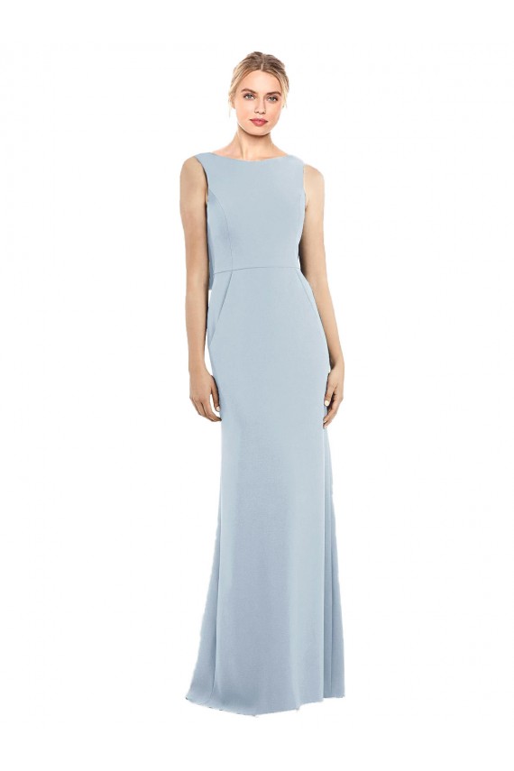 Trumpet Bateau Neck Stretch Crepe Long Light Sky Blue Sleeveless Prom Dress Canada