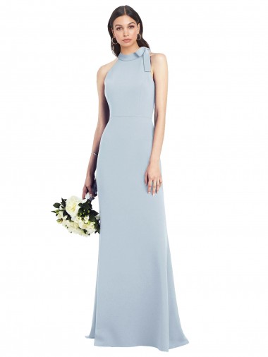 Trumpet Bow Neck Stretch Crepe Long Light Sky Blue Prom Dress Canada