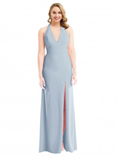 Trumpet Halter Neck Stretch Crepe Long Light Sky Blue Prom Dress Canada