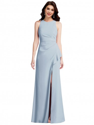 Trumpet Halter Neck Stretch Crepe Long Light Sky Blue Sleeveless Prom Dress Canada