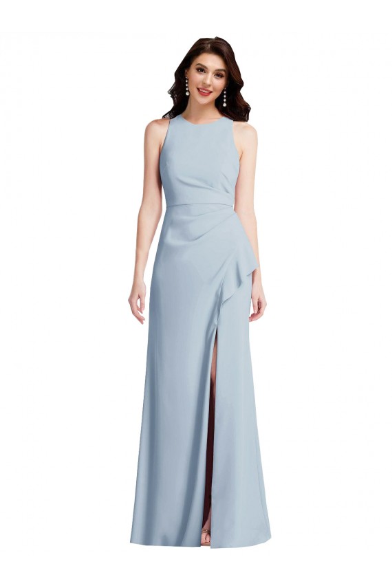 Trumpet Halter Neck Stretch Crepe Long Light Sky Blue Sleeveless Prom Dress Canada