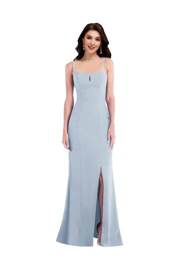 Trumpet Spaghetti Straps Stretch Crepe Long Light Sky Blue Prom Dresses Canada