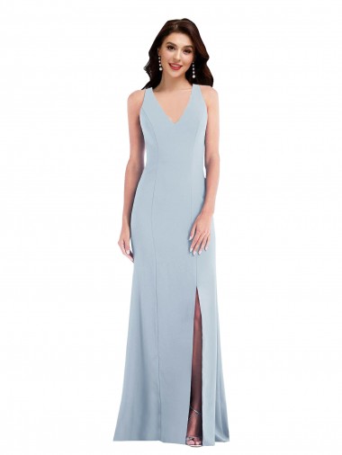 Trumpet V-Neck Stretch Crepe Long Light Sky Blue Sleeveless Prom Dress Canada