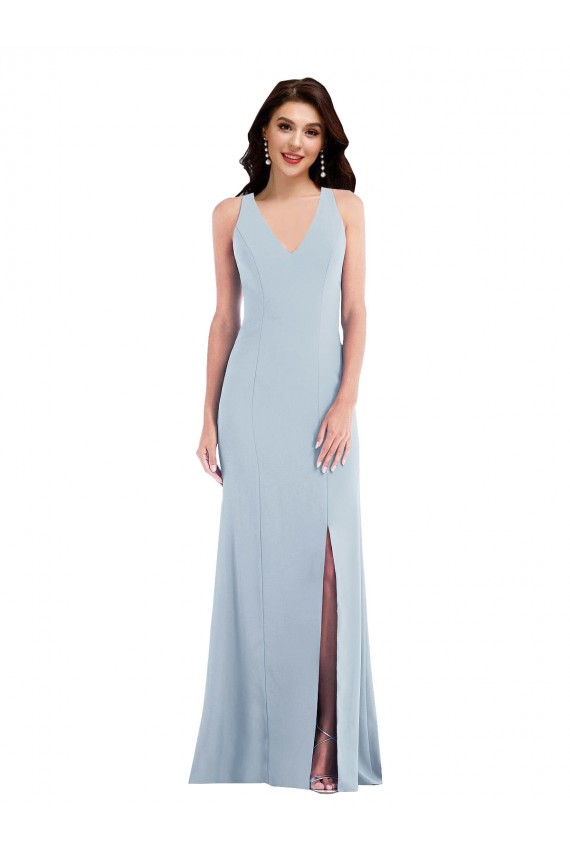 Trumpet V-Neck Stretch Crepe Long Light Sky Blue Sleeveless Prom Dress Canada