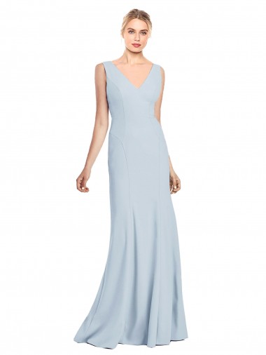Trumpet V-Neck Crepe Long Light Sky Blue Sleeveless Prom Party Dress Canada