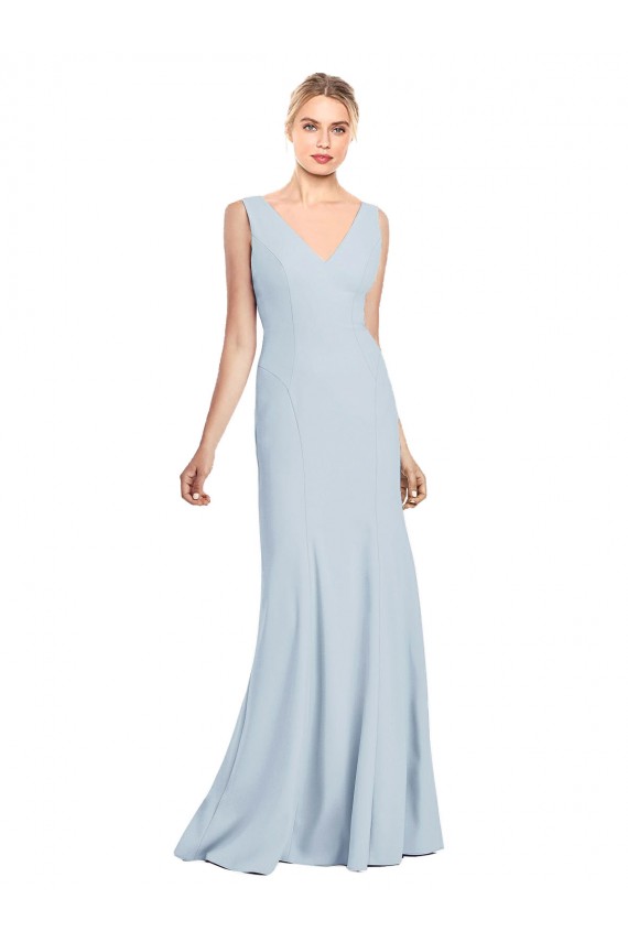 Trumpet V-Neck Crepe Long Light Sky Blue Sleeveless Prom Party Dress Canada