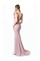 Mermaid, Sheath Jewel Neck Stretch Crepe Sweep Train Pink Black Tie Prom Dress Canada