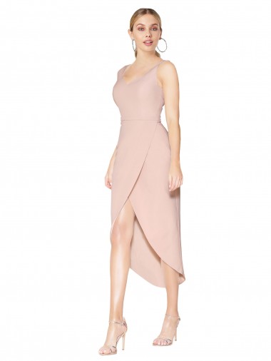 Mermaid High Neck Stretch Crepe Knee Length Mauve High Low Prom Dress Canada