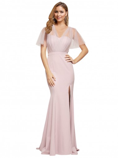 Sheath One Shoulder Stretch Crepe & Tulle Long Mauve Prom Dress Canada