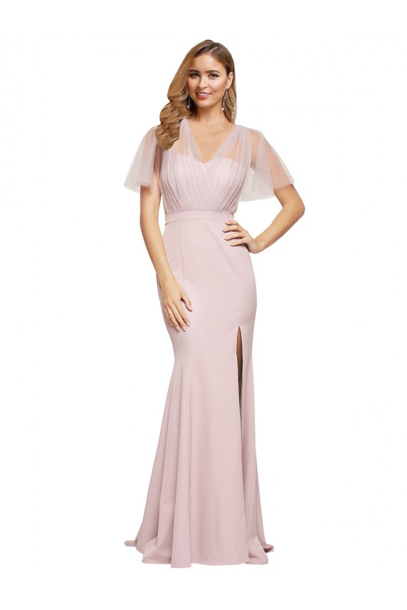 Sheath One Shoulder Stretch Crepe & Tulle Long Mauve Prom Dress Canada
