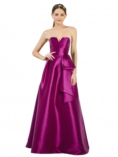 A-Line V-Neck Satin Long Merlot Prom Dress Canada