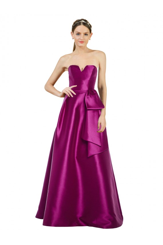 A-Line V-Neck Satin Long Merlot Prom Dress Canada