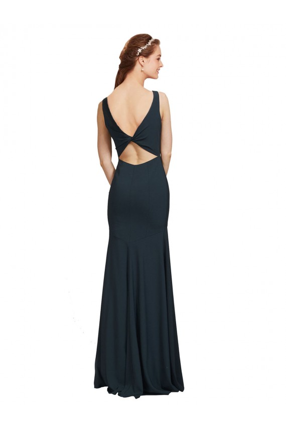 Mermaid Bateau Neck Stretch Crepe Long Black Prom Dress Canada