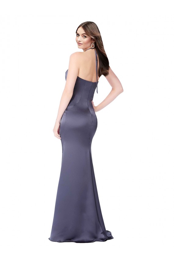 Mermaid Halter Neck Silk like Satin Long Dusk Prom Dress Canada