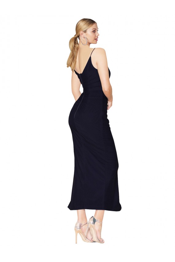 Mermaid High Neck Soft Chiffon Knee Length Dark Navy Prom Dress Canada