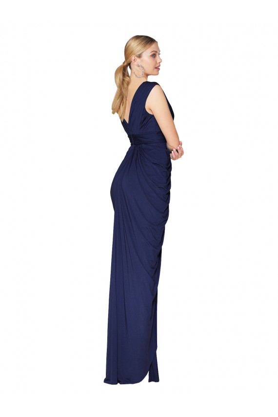 Mermaid V-Neck Soft Chiffon Long Dark Navy Prom Dress Canada