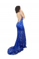 Mermaid High Neck Lace Long Royal Blue Prom Dress Canada