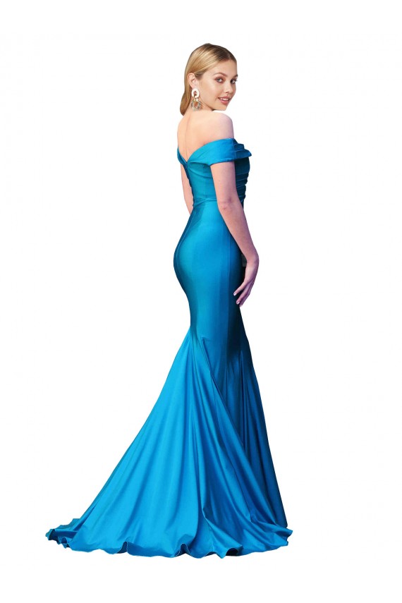 Mermaid High Neck Satin Long Peacock Blue Prom Dress Canada