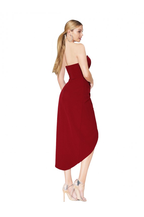 Mermaid High Neck Stretch Crepe Knee Length Burgundy High Low Prom Dress Canada