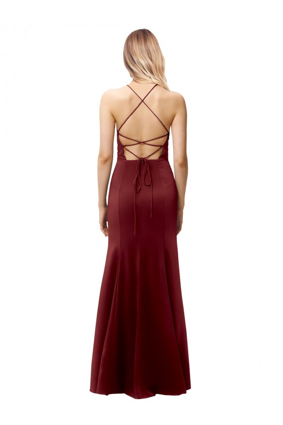 Mermaid High Neck Stretch Crepe Long Burgundy Gold Prom Dress Canada