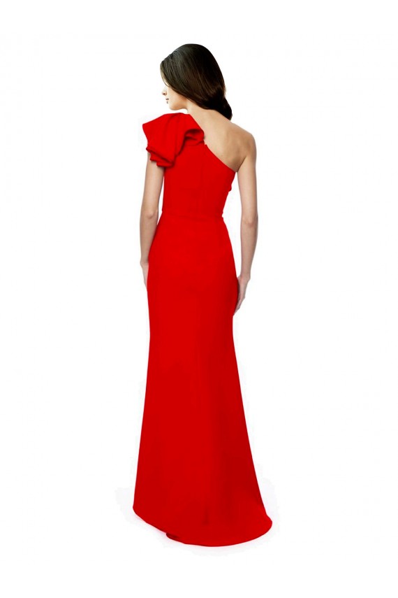 Mermaid One Shoulder Stretch Crepe Long Red Prom Dress Canada