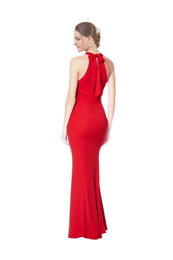 Mermaid Halter Neck Stretch Crepe Long Red Sleeveless Prom Dress Canada