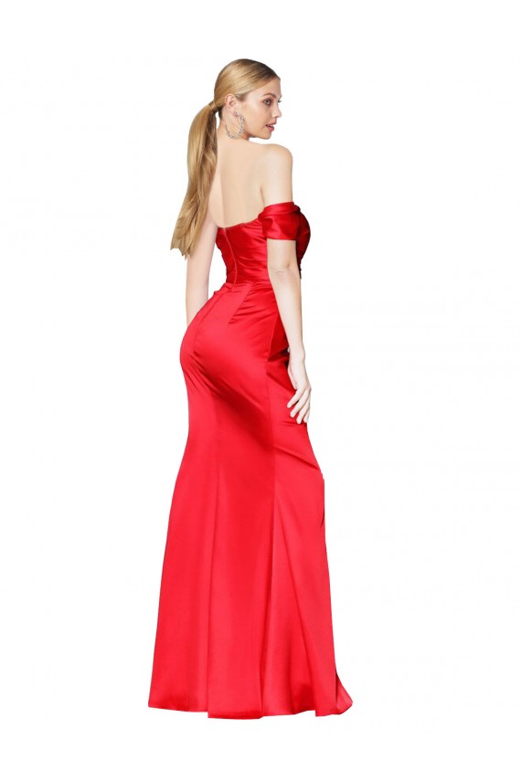 Mermaid High Neck Stretch Satin Long Red Prom Dress Canada