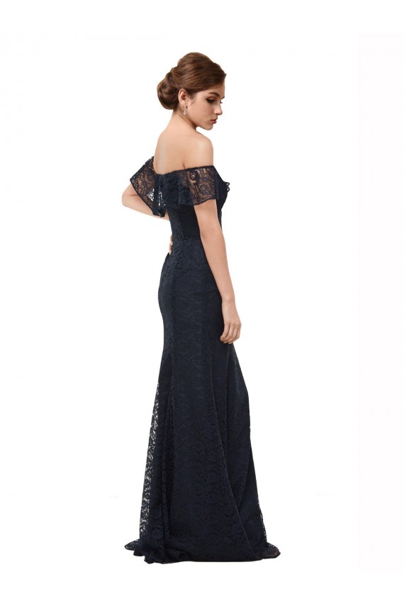 Mermaid Off the Shoulder Lace Long Dark Navy Prom Dress Canada