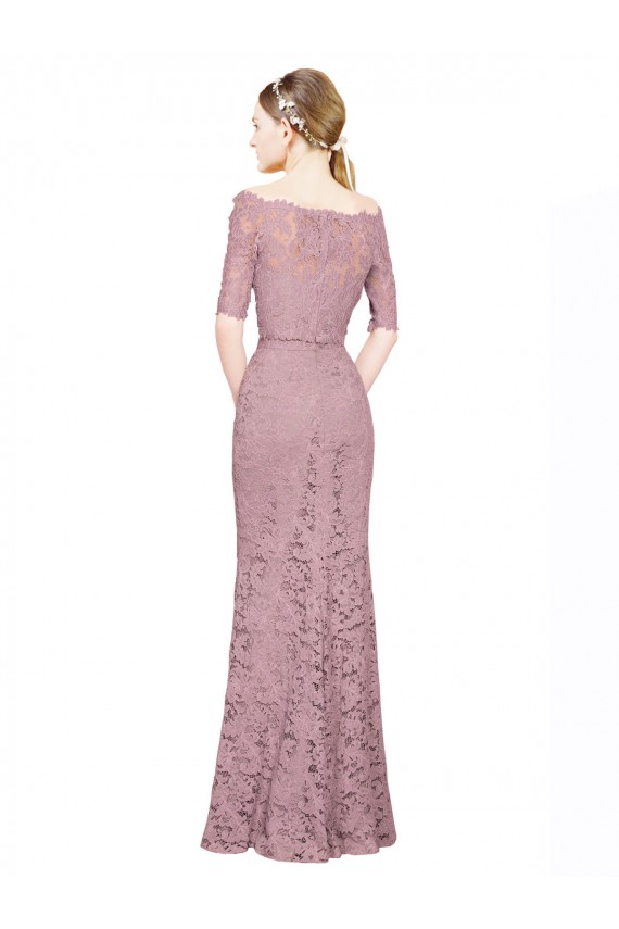 Mermaid Off the Shoulder Lace Long  Short Sleeves Prom Dress Canada