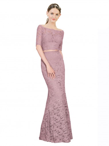 Mermaid Off the Shoulder Lace Long  Short Sleeves Prom Dress Canada