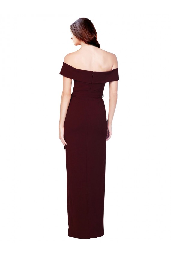 Mermaid Off the Shoulder Stretch Crepe Long Burgundy Gold Prom Dress Canada
