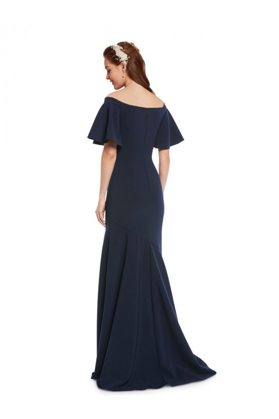Mermaid Off the Shoulder Stretch Crepe Long Dark Navy Prom Dress Canada