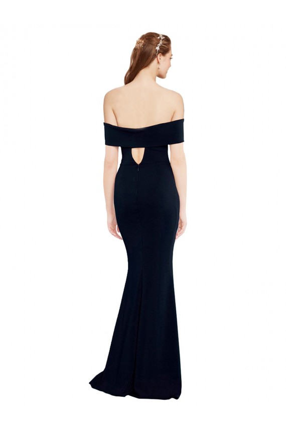 Mermaid Off the Shoulder Stretch Crepe Long Dark Navy Sleeveless Prom Party Dress Canada