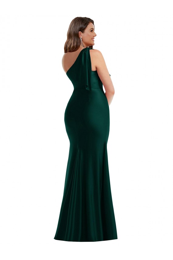 Mermaid One Shoulder Silk like Satin Long Ever Green Plus Size Formal Prom Dress Canada