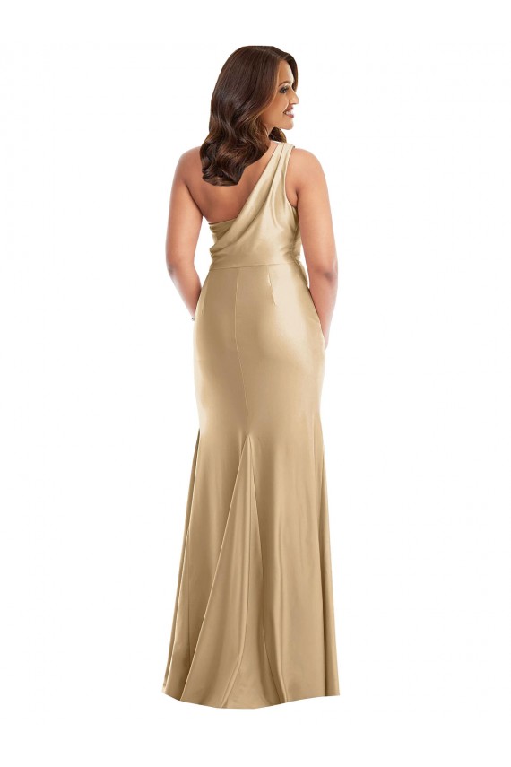 Mermaid One Shoulder Silk like Satin Long Soft Gold Plus Size Formal Prom Dress Canada