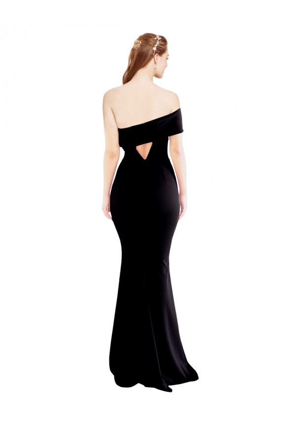 Mermaid One Shoulder Stretch Crepe Long Black Prom Dress Canada