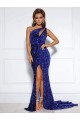 Mermaid One Shoulder Velvet Sequins Court Train Royal Blue Velvet Sequin Prom Dress Canada