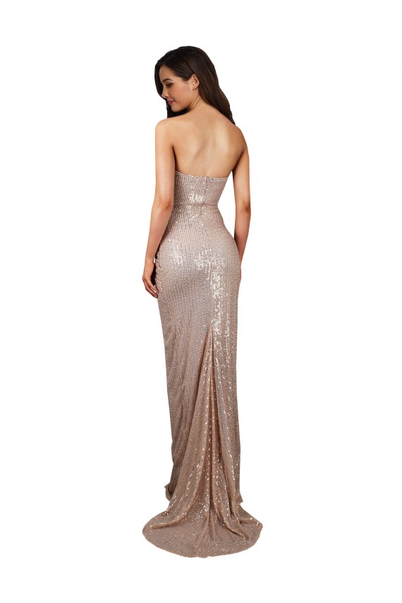 Mermaid Scoop Neck Sequin Long Champagne Prom Dress Canada