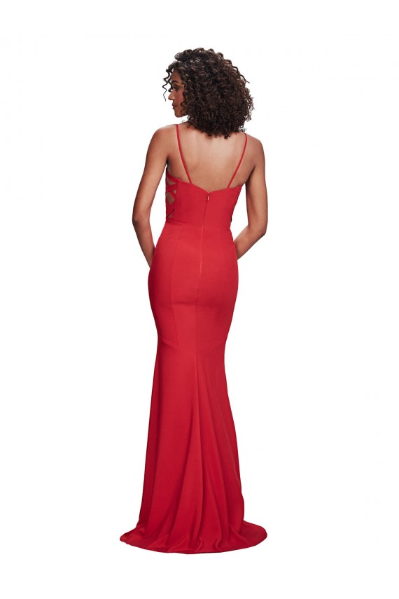 Mermaid Spaghetti Straps Stretch Crepe Long Red Prom Dress Canada