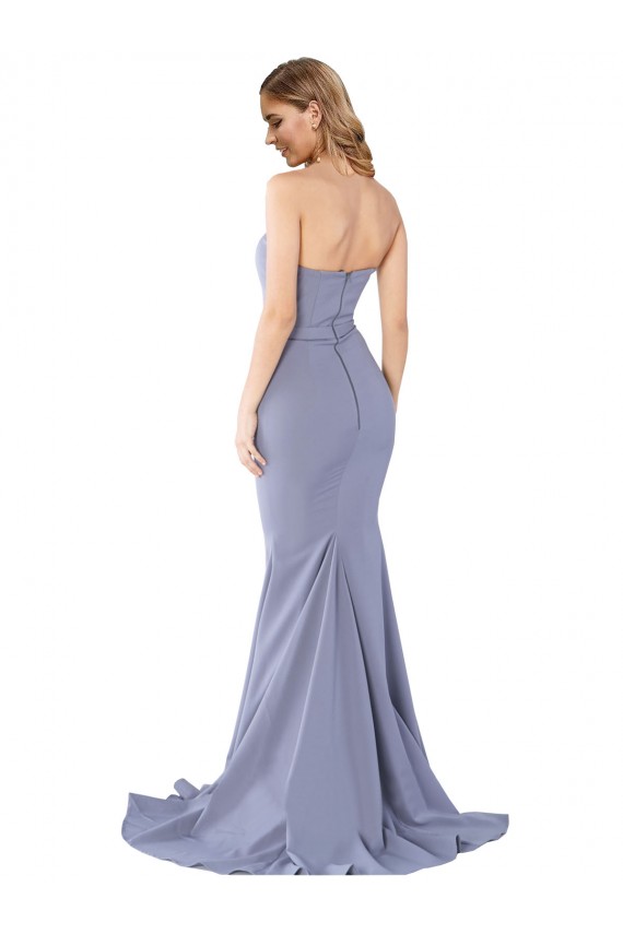 Mermaid Strapless Stretch Crepe Long Smoke Blue Prom Dress Canada