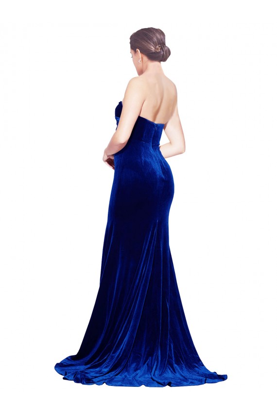 Mermaid Strapless Stretch Velvet Sweep Train Royal Blue Prom Dress Canada