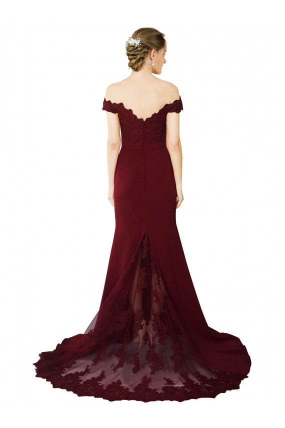 Mermaid Sweetheart Stretch Crepe & Lace Sweep Train Burgundy Gold Prom Dress Canada