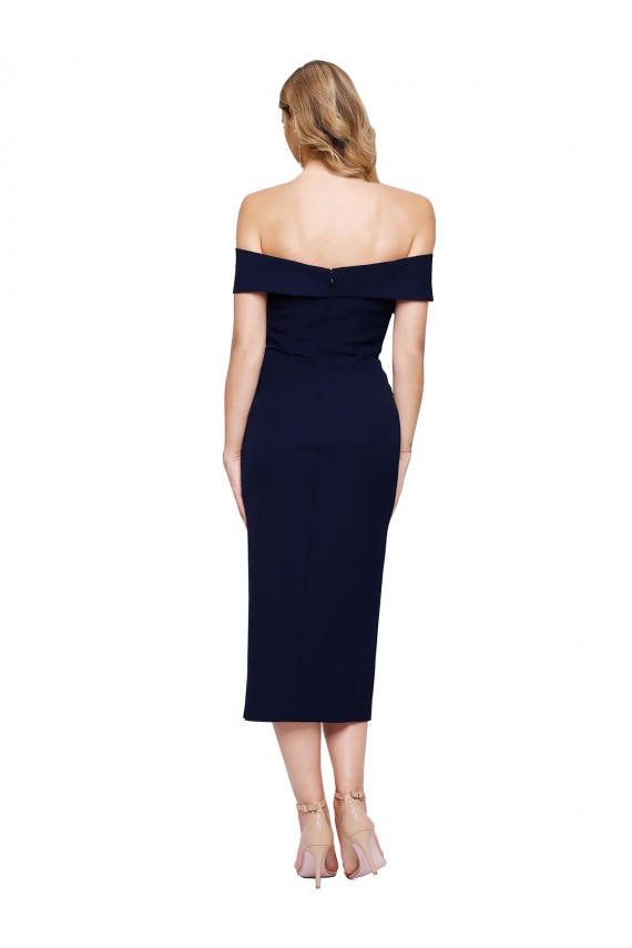Mermaid Sweetheart Stretch Crepe Midi Length Dark Navy Prom Dress Canada