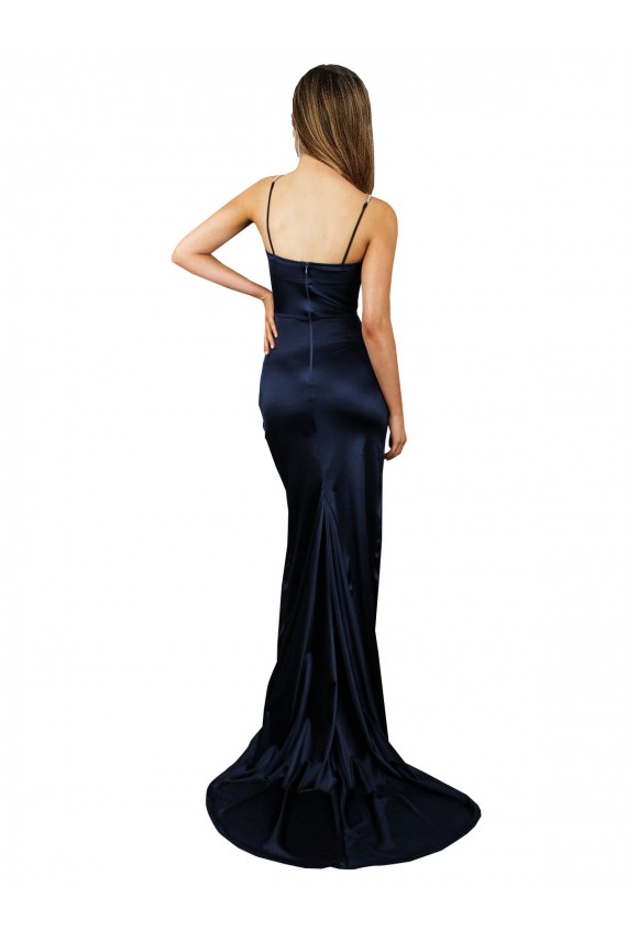 Mermaid Sweetheart Stretch Satin Long Dark Navy Prom Dress Canada